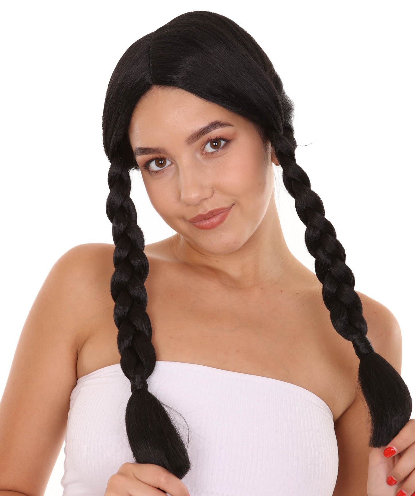 Women's Family Pigtails Black wig | Premium Breathable Capless Cap