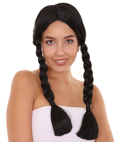 Women's Family Pigtails Black wig | Premium Breathable Capless Cap