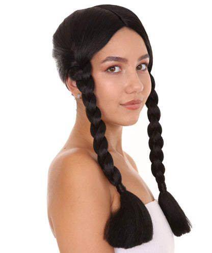 Women's Family Pigtails Black wig | Premium Breathable Capless Cap