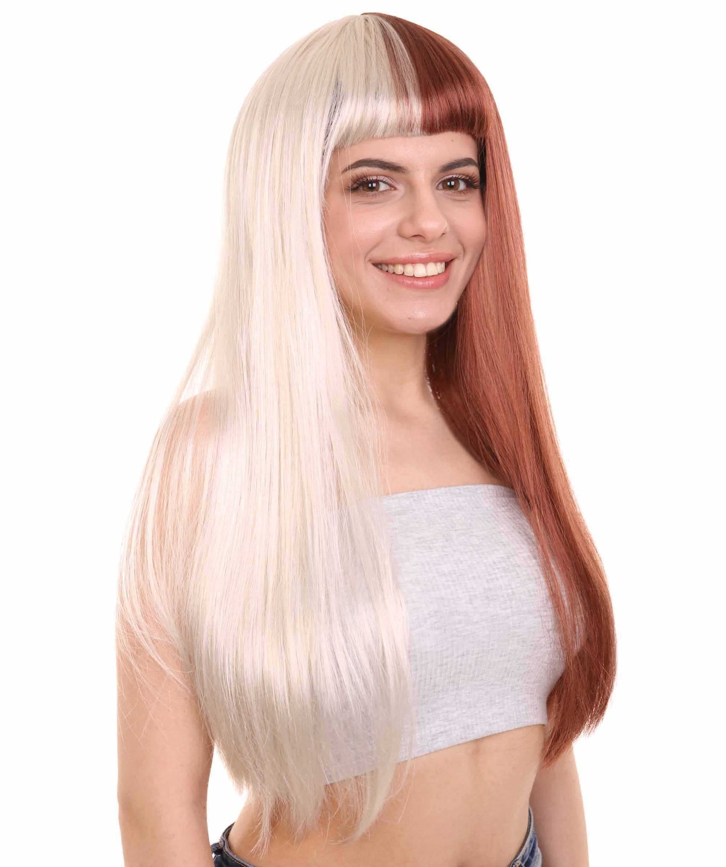 Blonde & Burgundy Women's Two-Tone Long Straight Wig