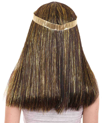 Women's Deluxe Egyptian Queen Wig , Gold Tinsel Character Fancy Halloween Wig , Premium Breathable Capless Cap