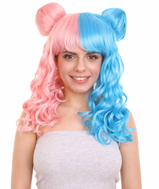 Two Tone Pink & Blue Buns Women's Wig