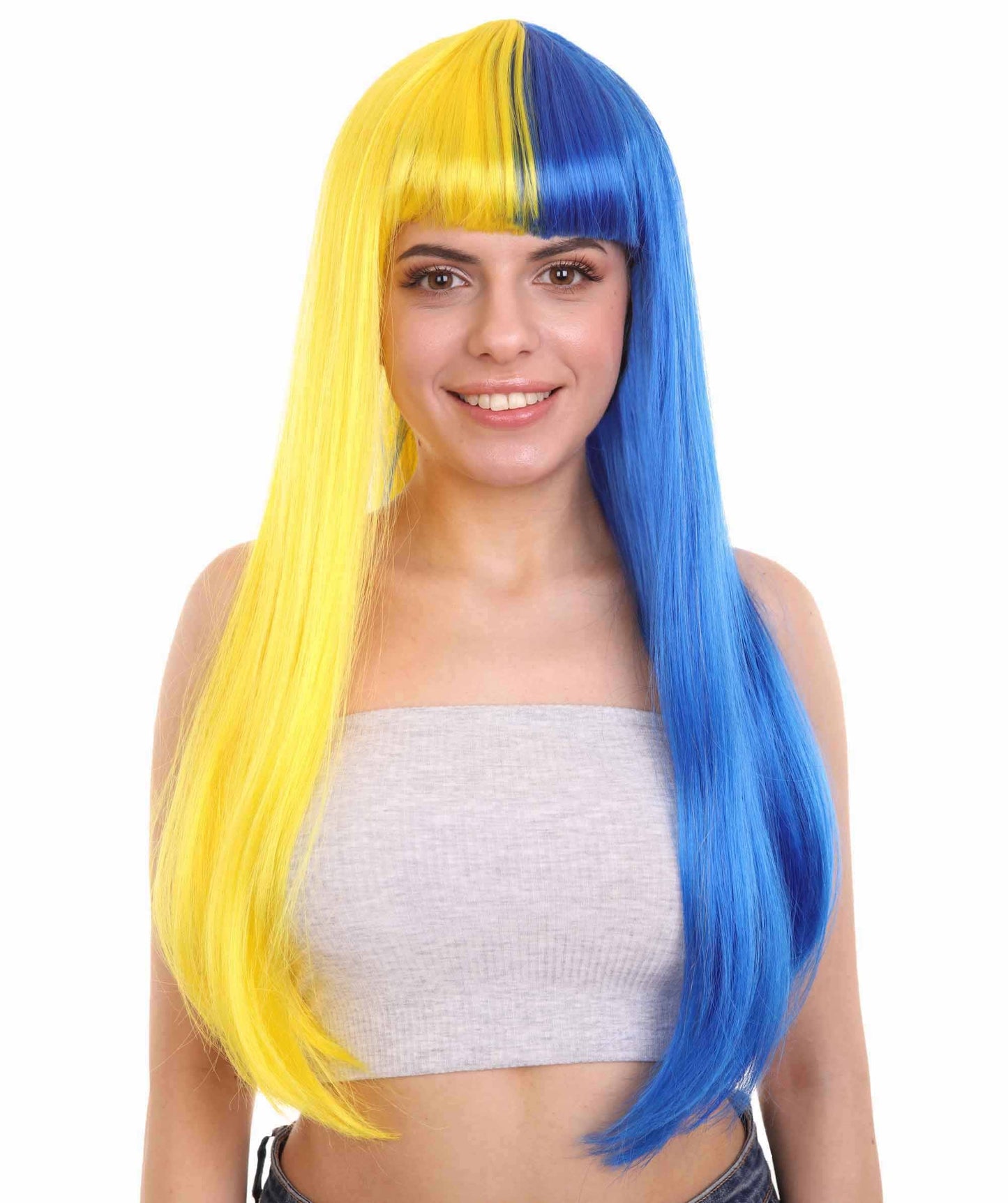 Yellow & Blue Women's Two-Tone Long Straight Wig
