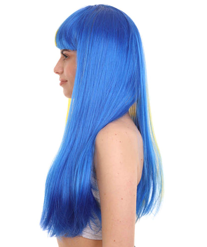 Yellow & Blue Women's Two-Tone Long Straight Wig