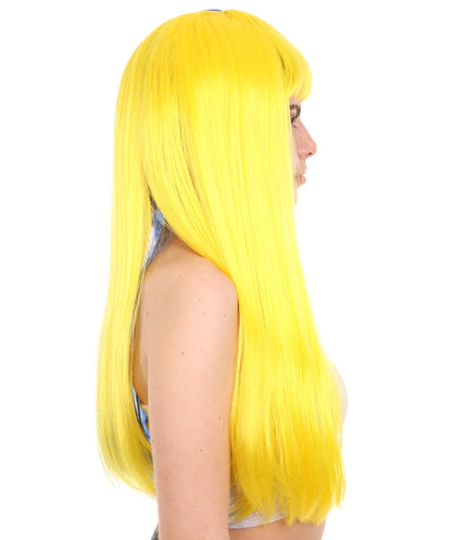 Yellow & Blue Women's Two-Tone Long Straight Wig