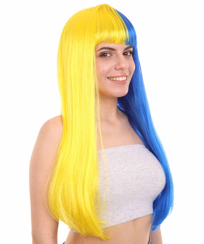 Yellow & Blue Women's Two-Tone Long Straight Wig