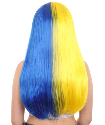 Yellow & Blue Women's Two-Tone Long Straight Wig