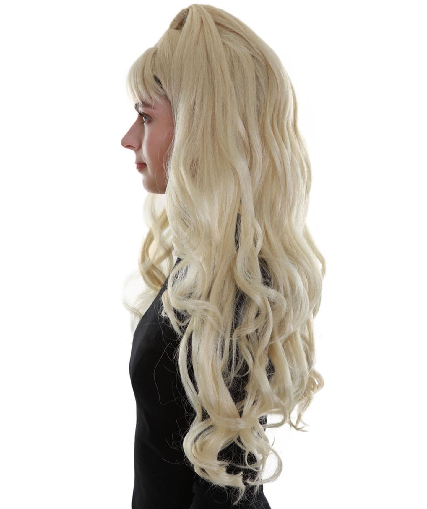 Women's Blonde Color Wavy Medium Length High Ponytail Trendy Pop Star Diva Wig