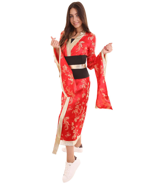 Women's Deluxe Geisha Embroidery Costume | Red Fancy Costume