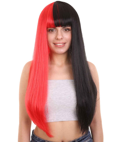 Red & Black Women's Two-Tone Long Straight Wig
