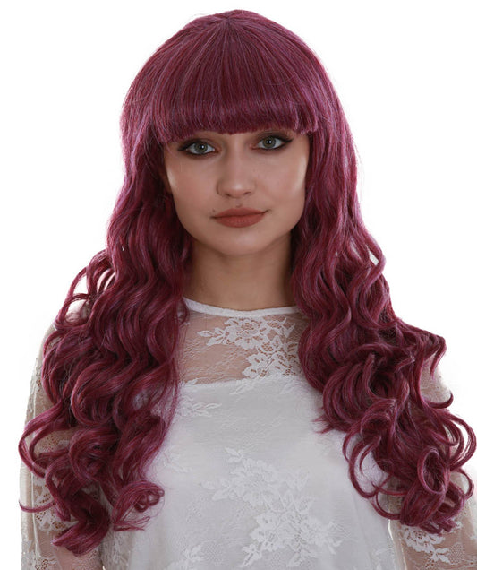 Women's Red Color Curly Long Length Trendy Wig