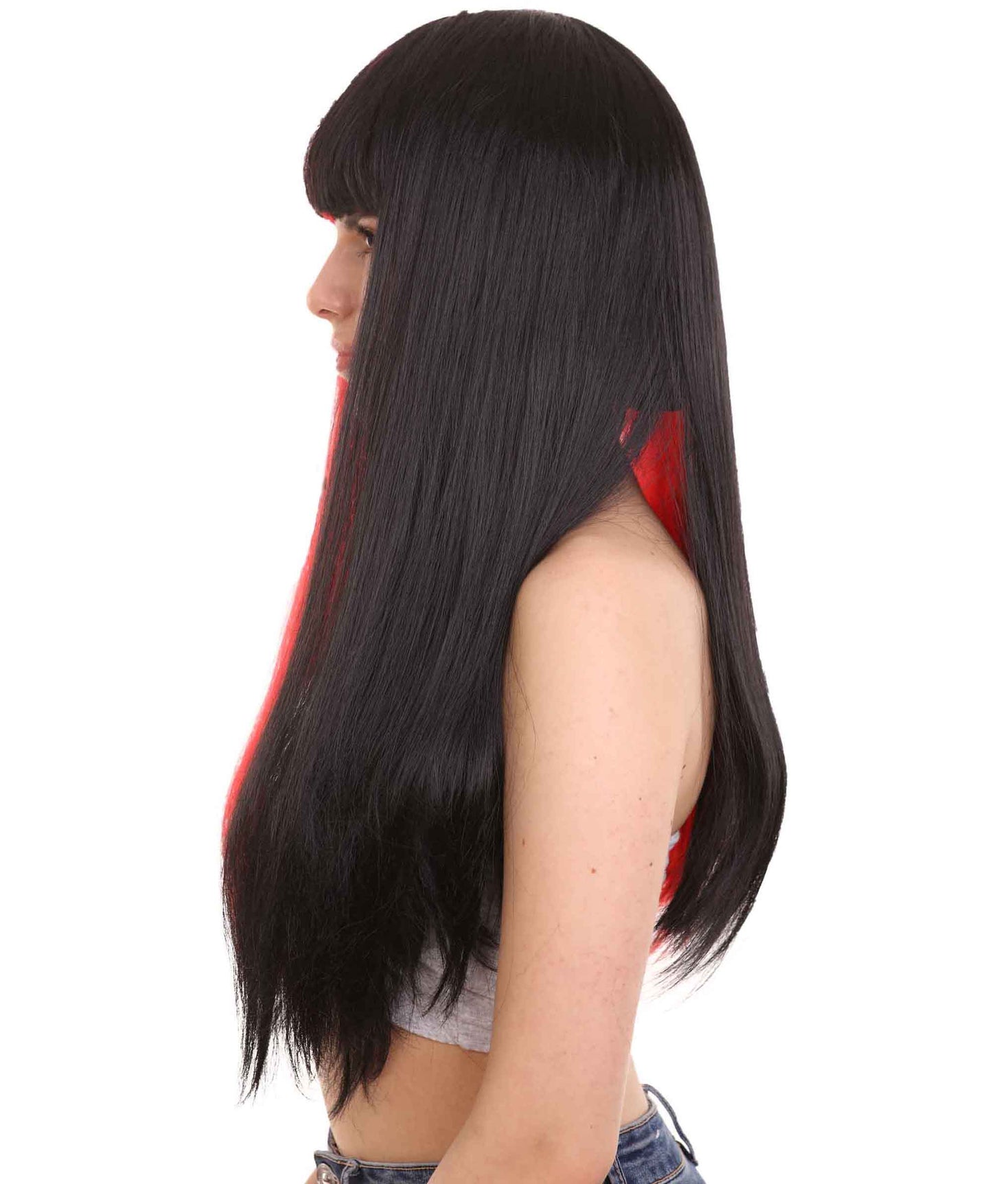 Red & Black Women's Two-Tone Long Straight Wig