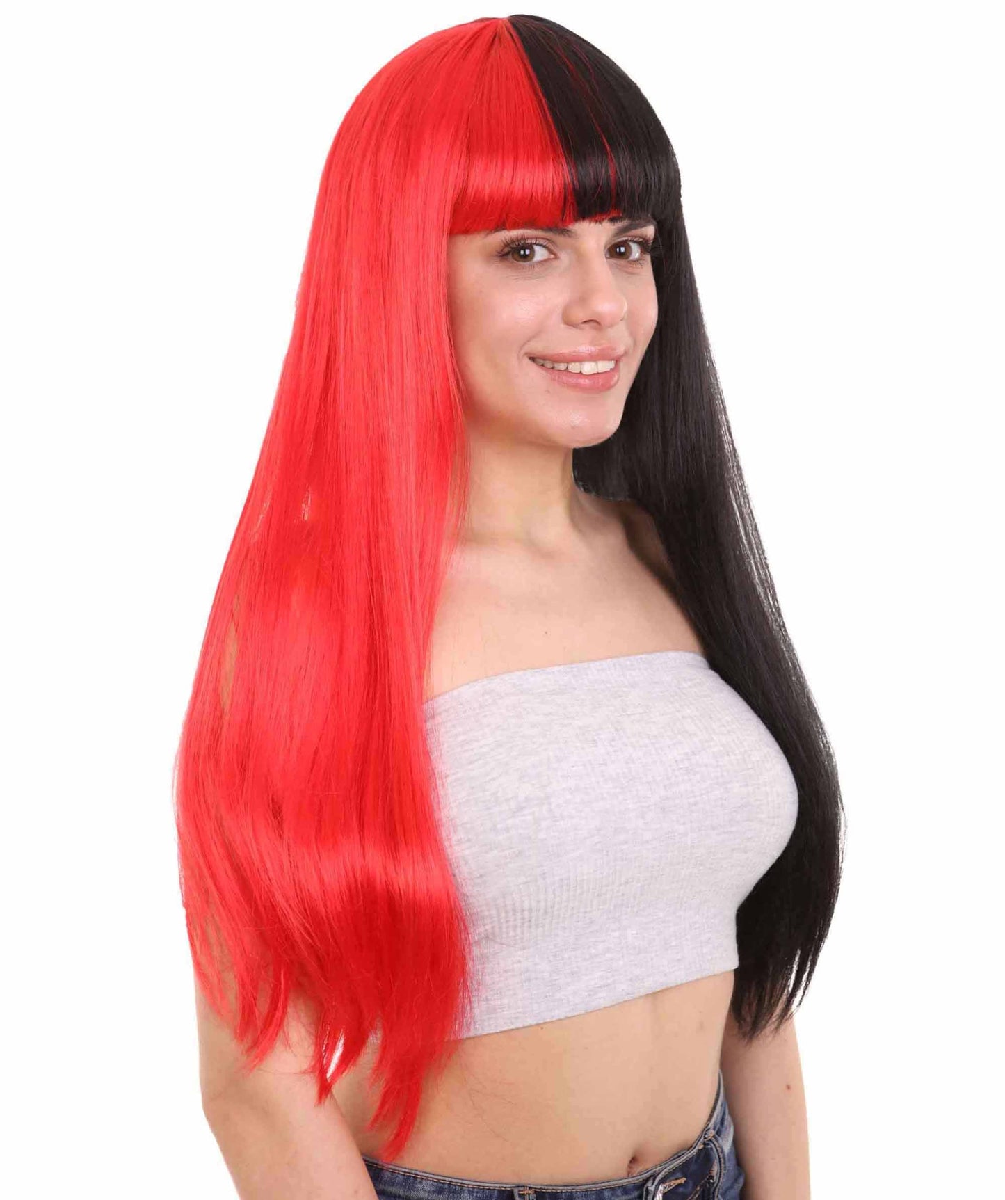 Red & Black Women's Two-Tone Long Straight Wig