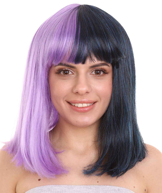 Dark Purple and Brown Two-tone Medium Bob Wig 