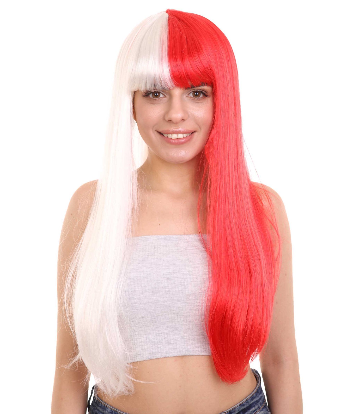 White & Red  Women's Two-Tone Long Straight Wig