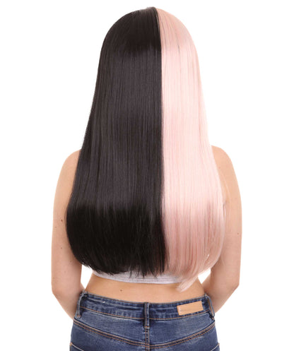 Lt. Pink & Black Women's Two-Tone Long Straight Wig