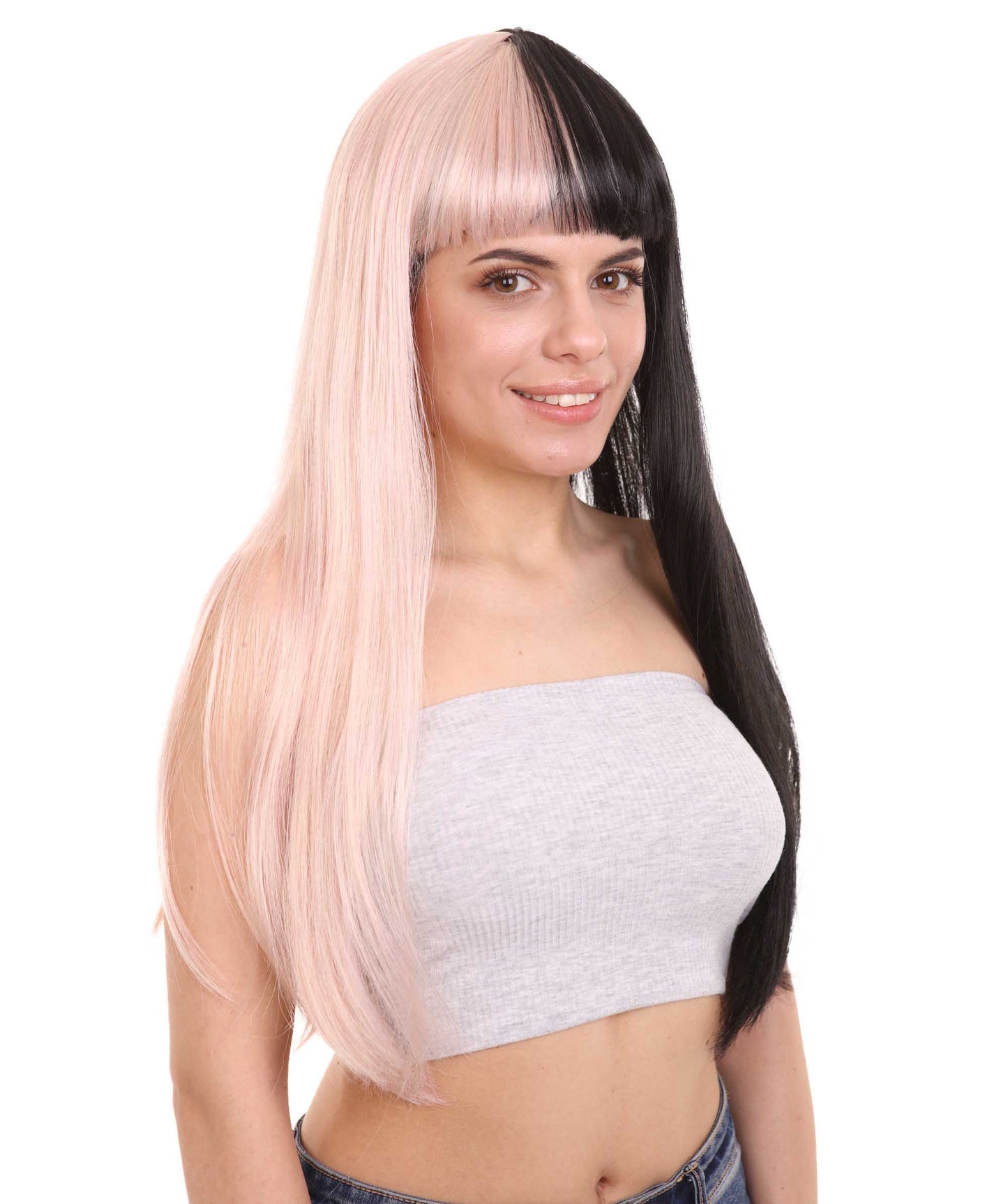 Lt. Pink & Black Women's Two-Tone Long Straight Wig