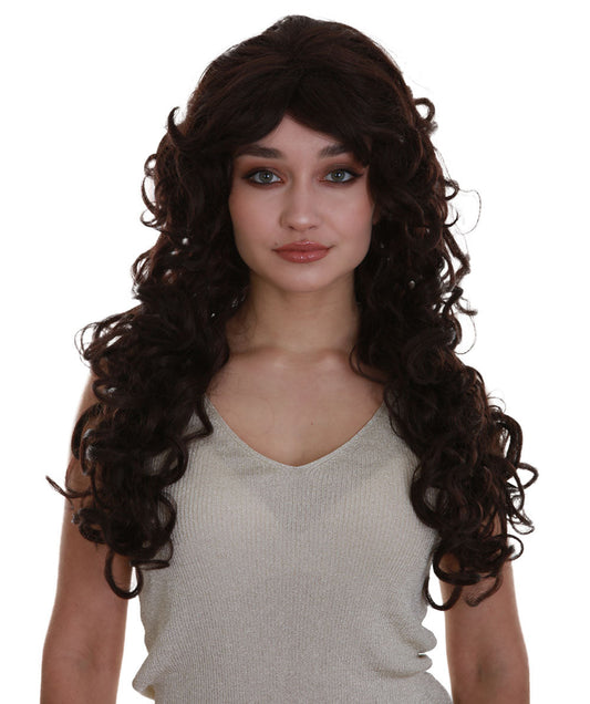 Women's Brown Color Curly Medium Length Trendy Wig