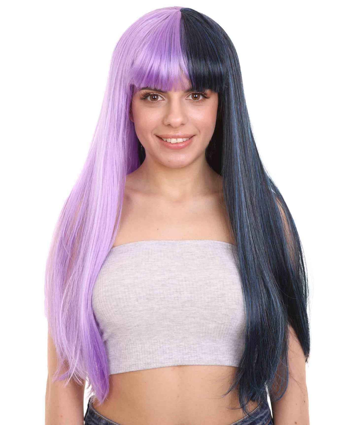 Purple & Black Women's two-tone long straight wig