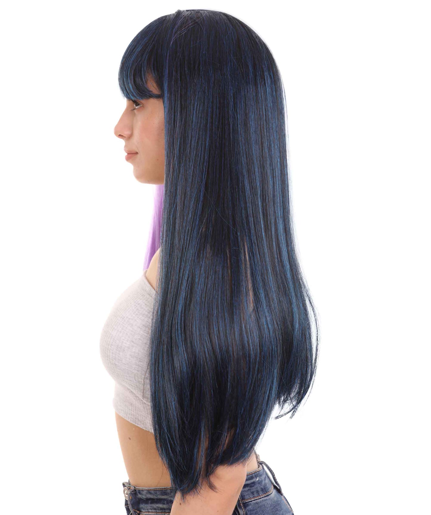 Purple & Black Women's two-tone long straight wig