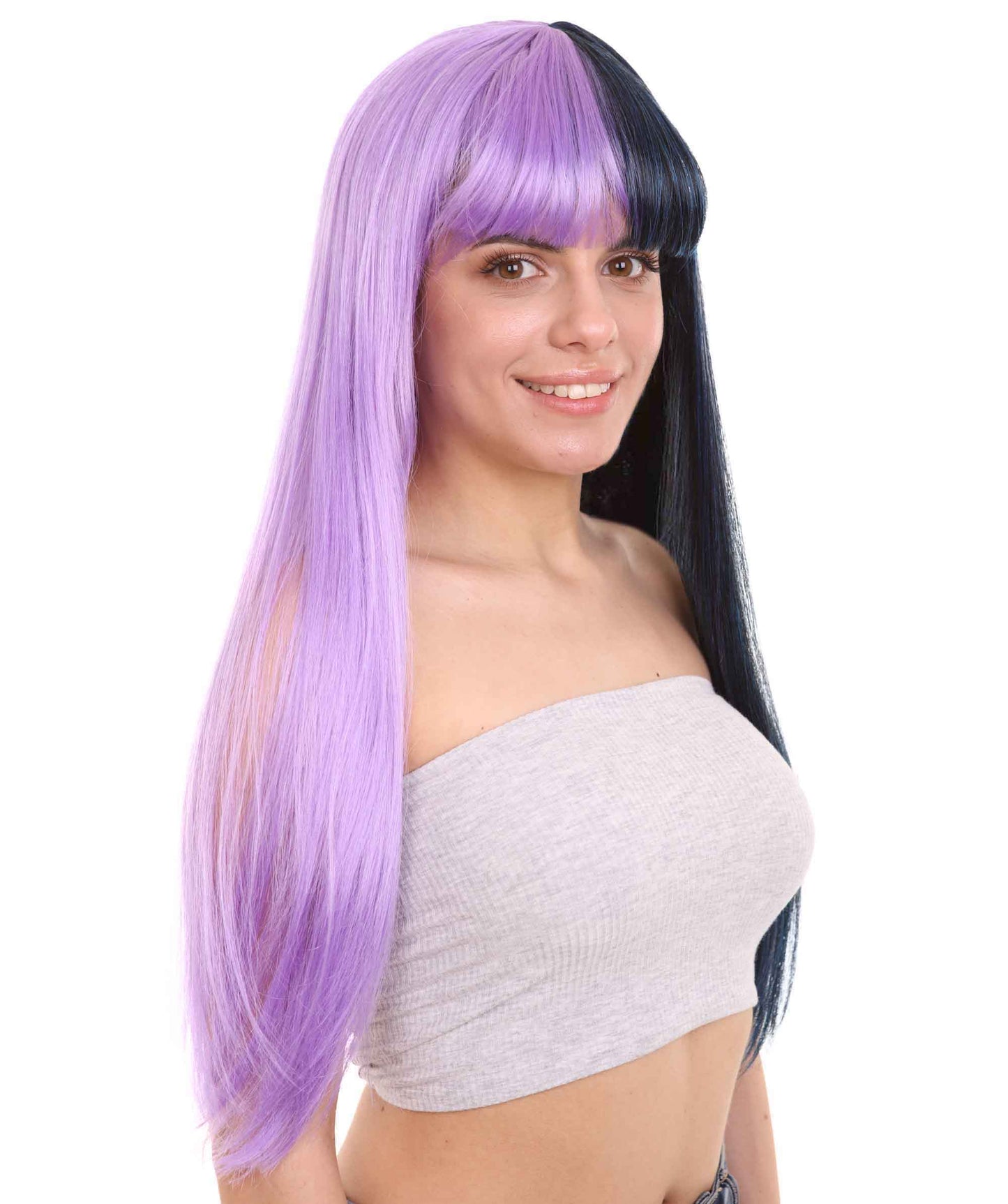 Purple & Black Women's two-tone long straight wig