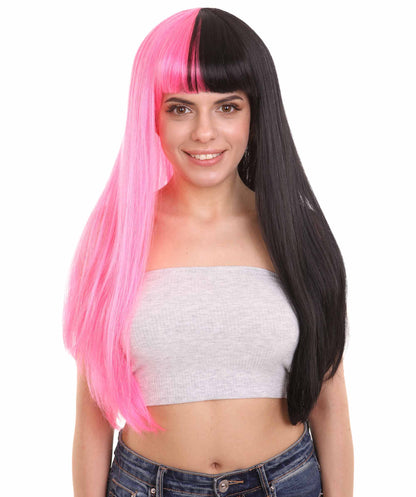 Pink & Black  Women's Two-Tone Long Straight Wig
