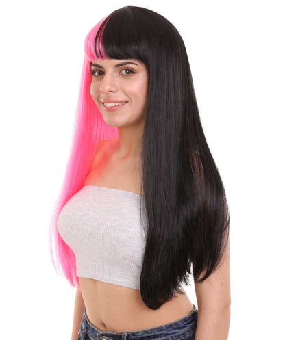 Pink & Black  Women's Two-Tone Long Straight Wig