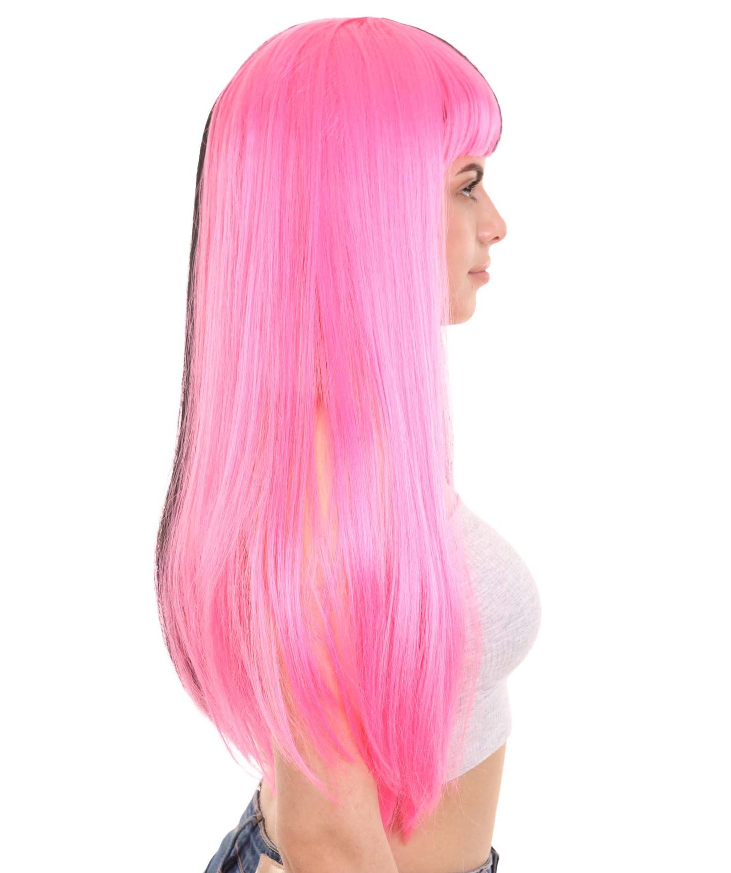 Pink & Black  Women's Two-Tone Long Straight Wig