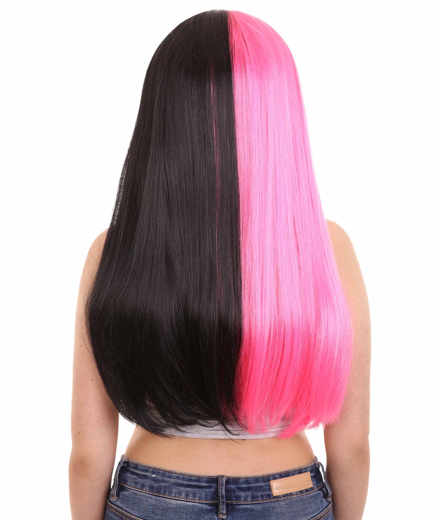 Pink & Black  Women's Two-Tone Long Straight Wig