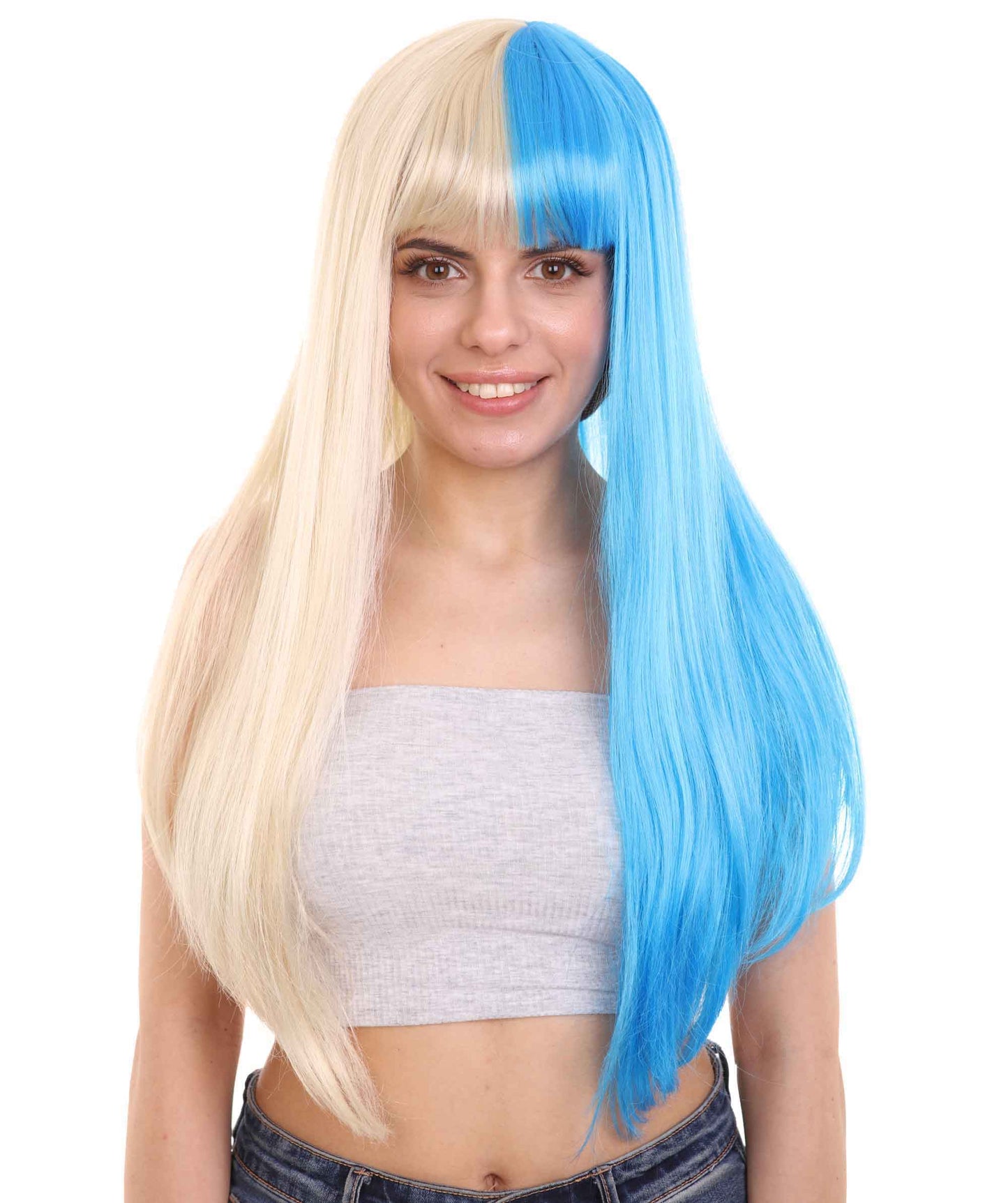 Blonde & Blue Women's Two-Tone Long Straight Wig
