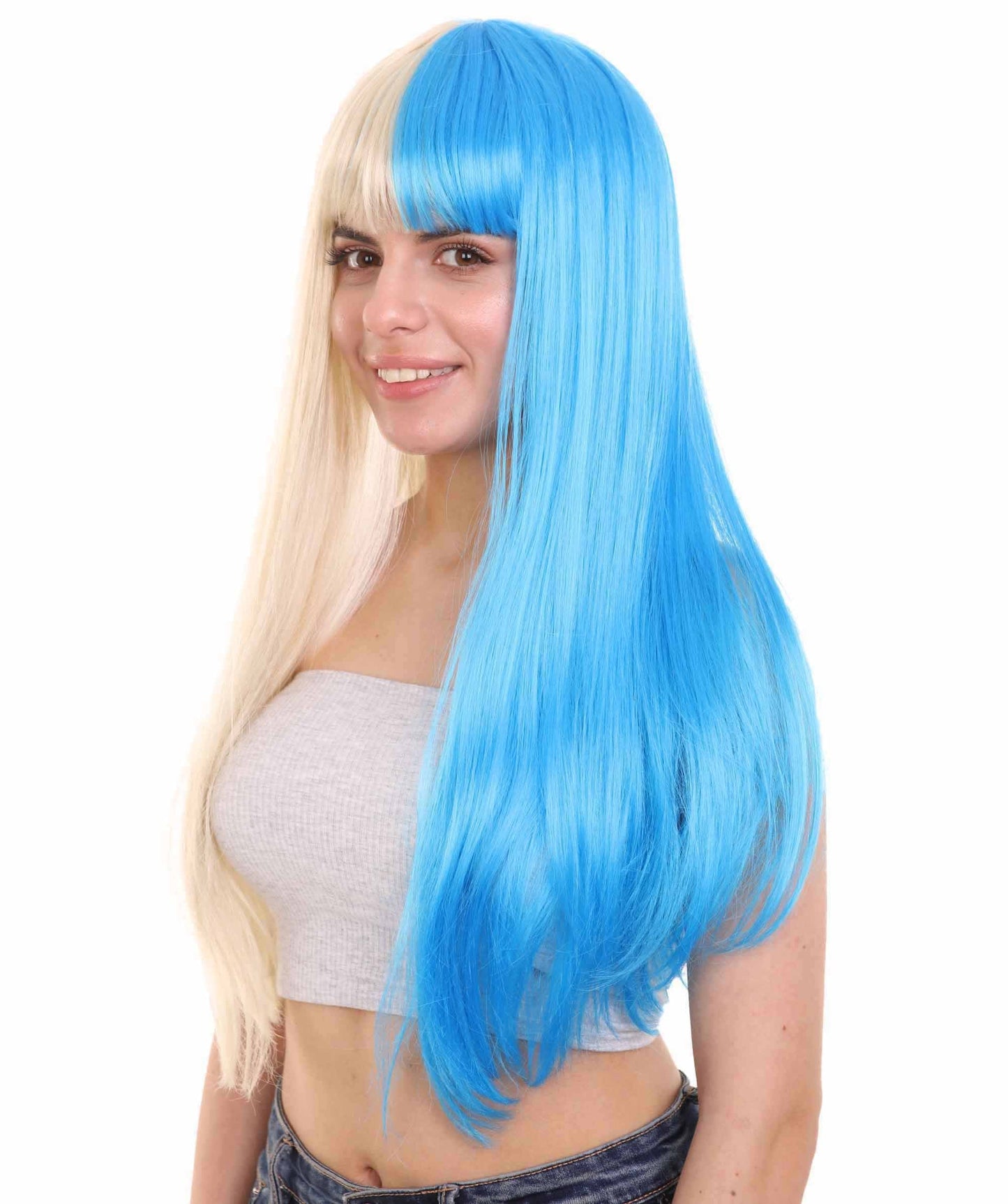 Blonde & Blue Women's Two-Tone Long Straight Wig
