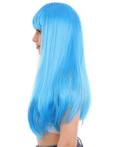 Blonde & Blue Women's Two-Tone Long Straight Wig