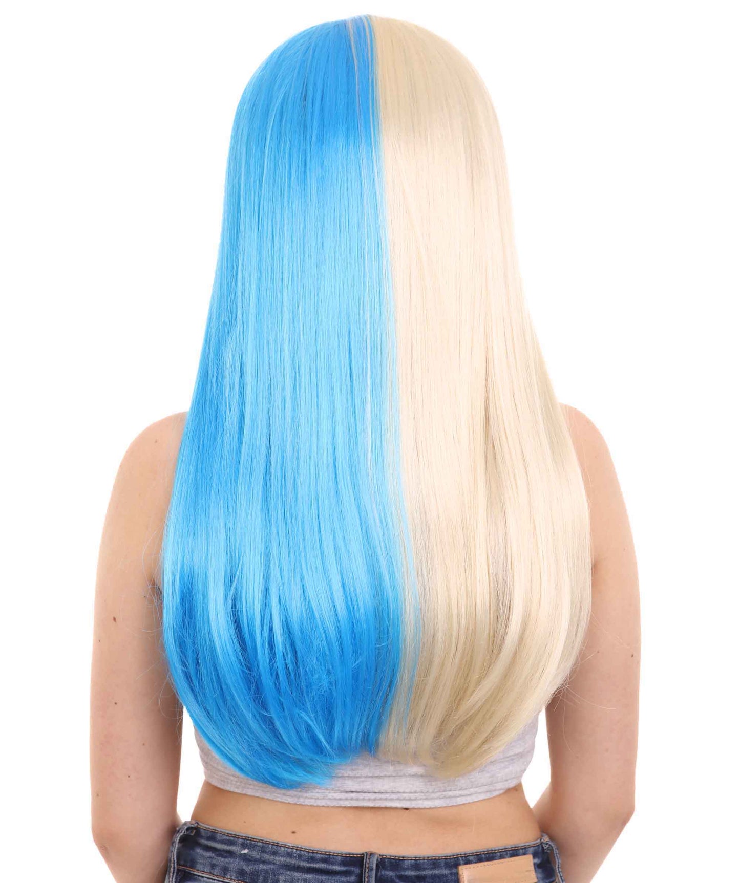 Blonde & Blue Women's Two-Tone Long Straight Wig