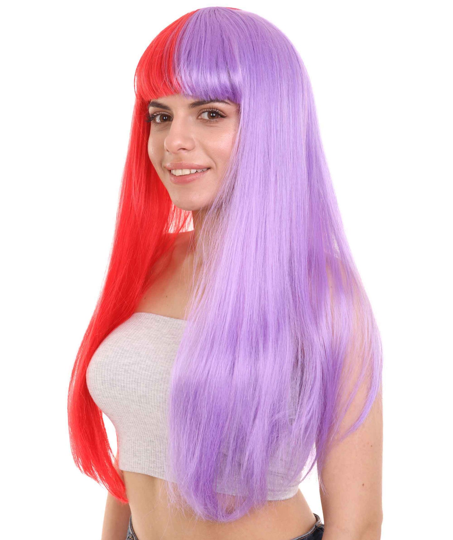 Red & Purple Women's Two-Tone Long Straight Wig