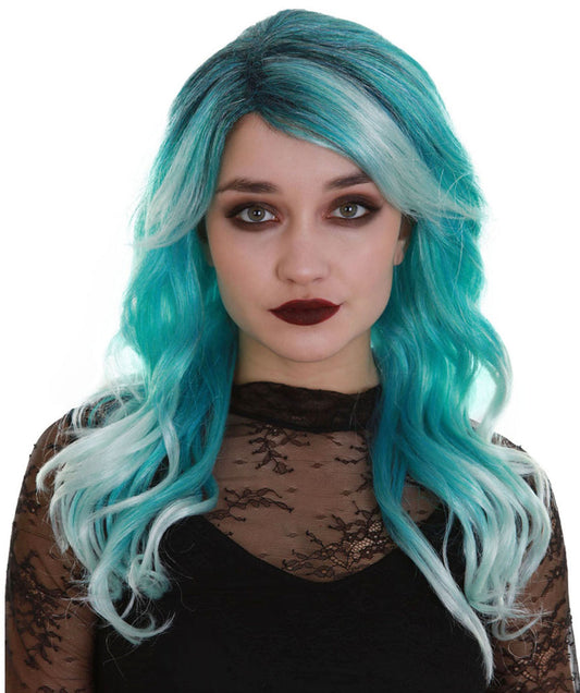 Women's Teal Color Wavy Princess Wig