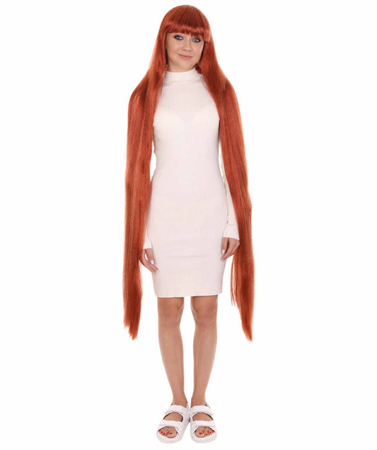 Dark Auburn 50" extra long womens wigs in cream color