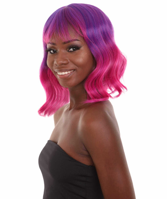 Blue Red Women Shoulder Length Wavy Wigs