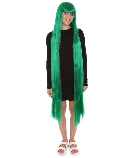 Dark Green 50" extra long womens wigs in green color