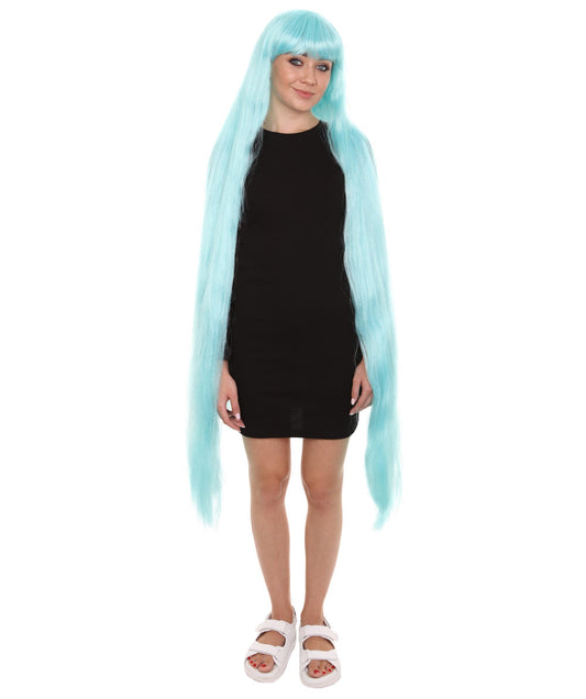 Light Blue 50" extra long womens wigs in green color