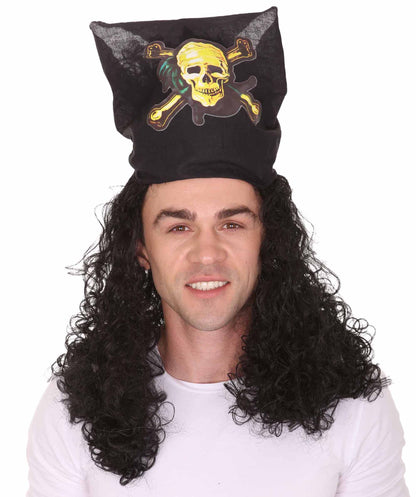 Captain Pirate Mens Curly Wig | Movie Character Fancy Halloween Wig | Premium Breathable Capless Cap