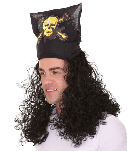 Captain Pirate Mens Curly Wig | Movie Character Fancy Halloween Wig | Premium Breathable Capless Cap