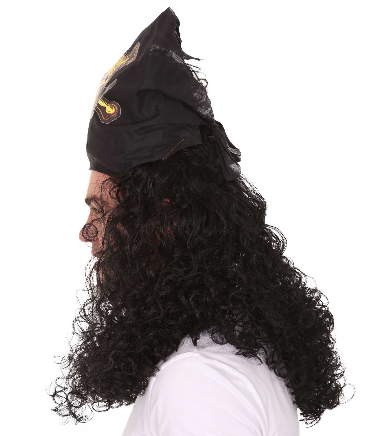 Captain Pirate Mens Curly Wig | Movie Character Fancy Halloween Wig | Premium Breathable Capless Cap