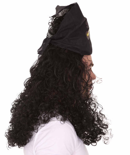 Captain Pirate Mens Curly Wig | Movie Character Fancy Halloween Wig | Premium Breathable Capless Cap