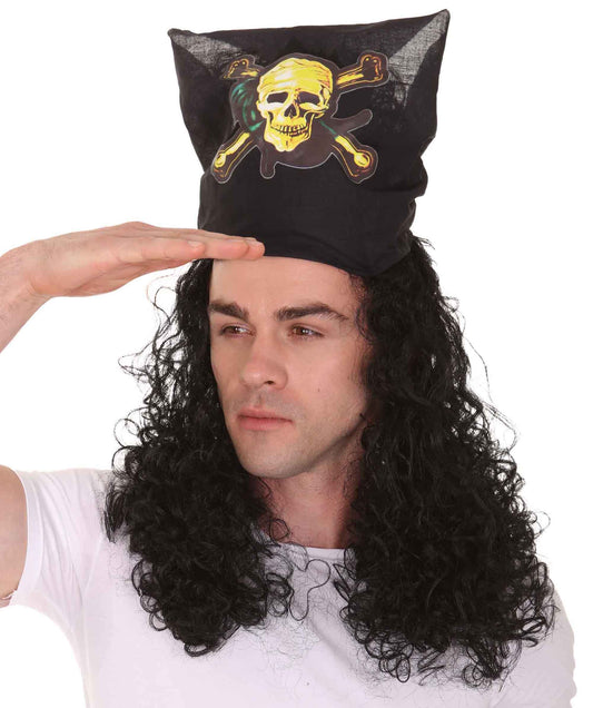 Captain Pirate Mens Curly Wig | Movie Character Fancy Halloween Wig | Premium Breathable Capless Cap