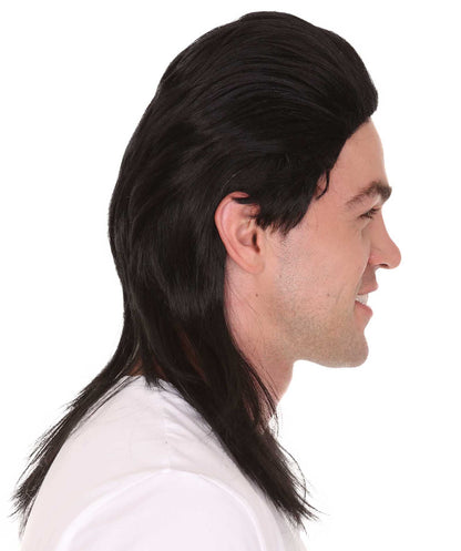 Black 80's  Mullet Men's Hair | Long Celebrity Halloween Wig | Premium Breathable Capless Cap