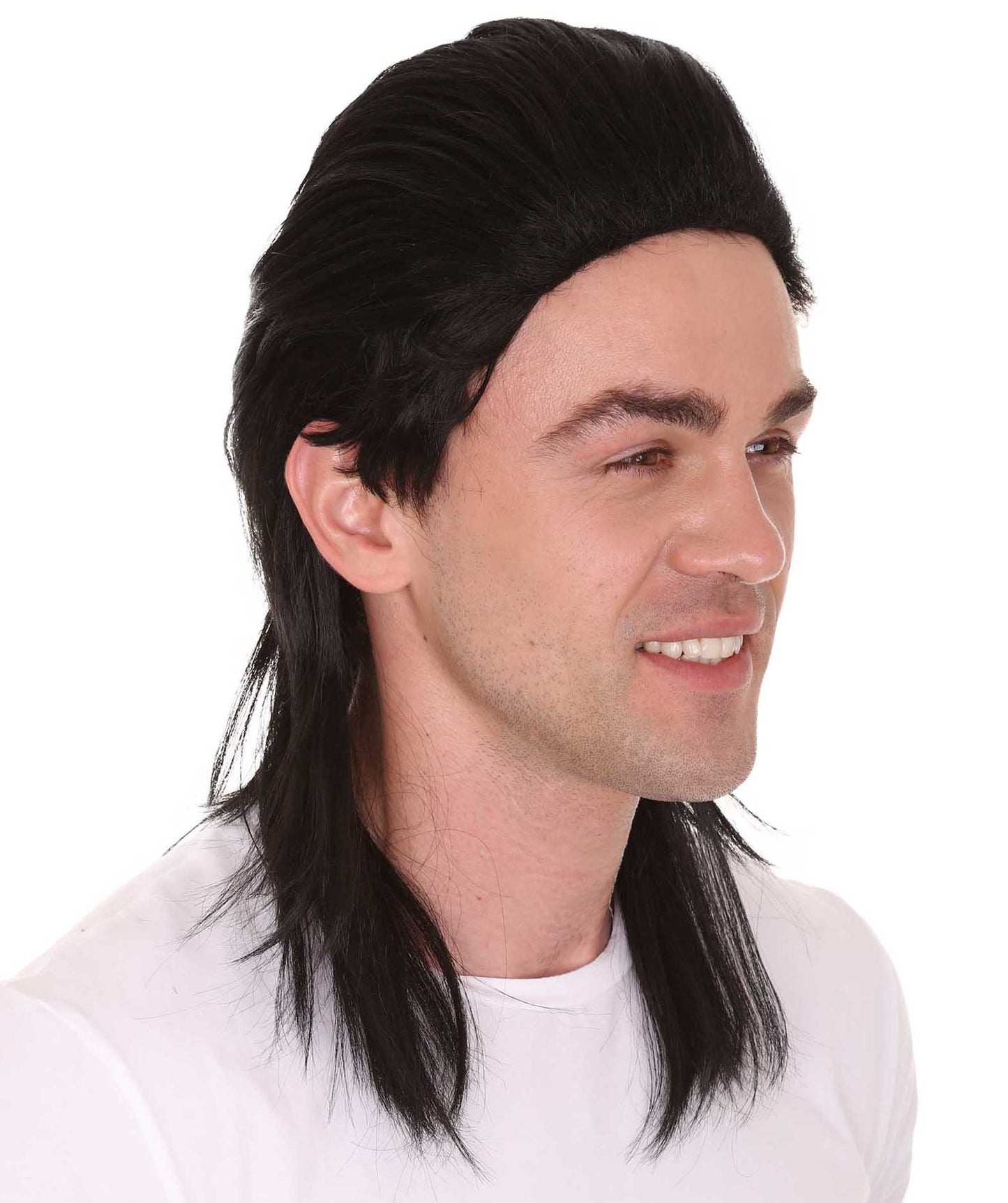 Black 80's  Mullet Men's Hair | Long Celebrity Halloween Wig | Premium Breathable Capless Cap