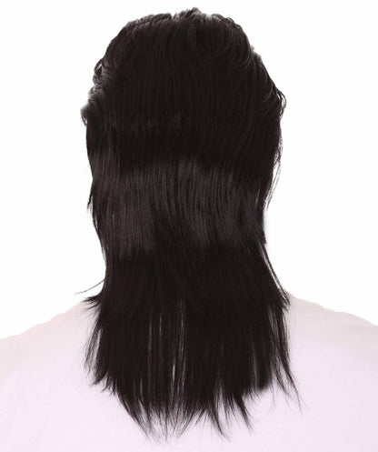 Black 80's  Mullet Men's Hair | Long Celebrity Halloween Wig | Premium Breathable Capless Cap