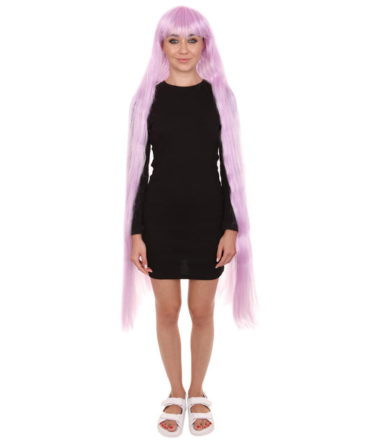 Light Purple 50" extra long womens wigs in ceruleon color from front