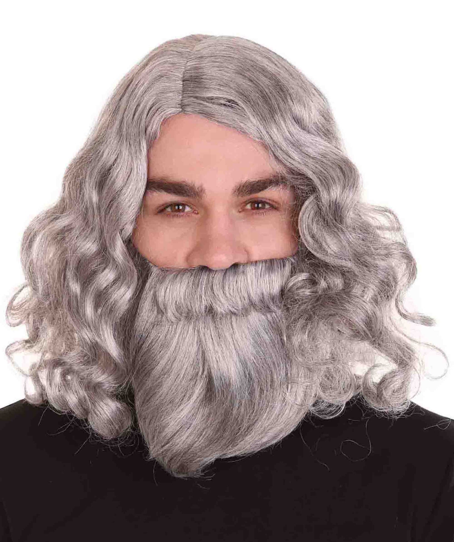 Men's Biblical Wig and Beard Grey Set | Gray Halloween Wig | Premium Breathable Capless Cap