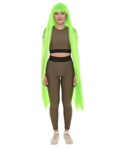 Neon Green 50" extra long womens wigs in green color